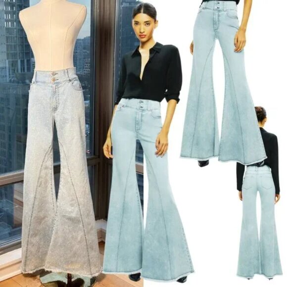 NWT Alice + Olivia High Rise Bleached Lightning Blue Flare...
